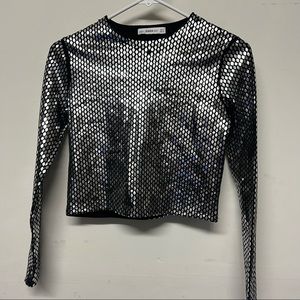Zara metallic top small long sleeve missing one silver sticker on front